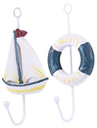 Amosfun Wandhaken für den Strand, einzelne Kleiderhaken, Handtuchhalter, Wanddekoration, Fische, Sterne, Muschel, Segelboot, Garderobe, Wandhaken für nautische Stranddekoration, 3 Stück