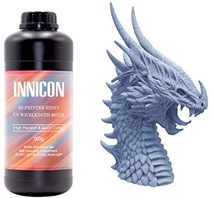 INNICON 3D Drucker Harz, 405nm Wasser Waschbar Rapid Resin für LCD DLP 3D Druck, High Precision Standard Photopolymer Wasser Waschbar UV-härtendes Flüssigharz, 500G Blau Grau