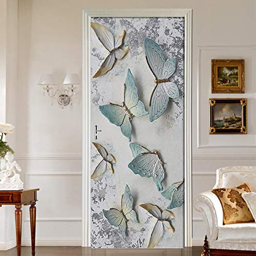 CGDGRA 3D Innentür Türposter Türtapete Türaufkleber Geprägter Vintage-Schmetterling 77X200cm Selbstklebend Türfolie Poster Tapete Wandtattoo Tür Wandbild Aufkleber Schlafzimmer Bad Büro Hause Deko