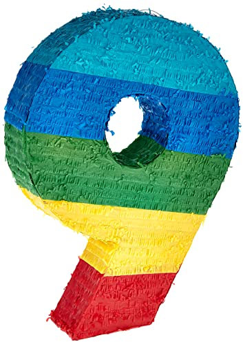 Unique 76469 Pinata mit Zahl 9 | Regenbogenstreifen | 1 Stück, mehrfarbig