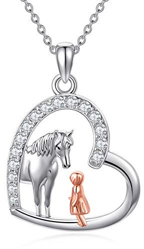 ROMANTICWORK Pferdehalskette 925 Sterling Silber Herz Tier Anhänger Halskette Pferdeschmuck Geburtstag Pferd Geschenke für Frauen Mädchen Kind