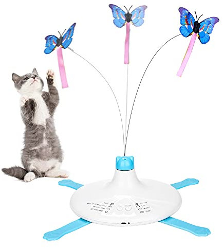 HAPPY HACHI Interaktives Katzenspielzeug Schmetterling für den Innenbereich, 360° Drehbarem Katzenteaserspielzeug, Intelligenz Selbstbeschäftigung Katzen Spielzeug mit USB Aufladbar (L)