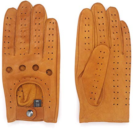 Harssidanzar Guantes de cuero para conducir para hombre GM026D,Bronceado,Tamaño S