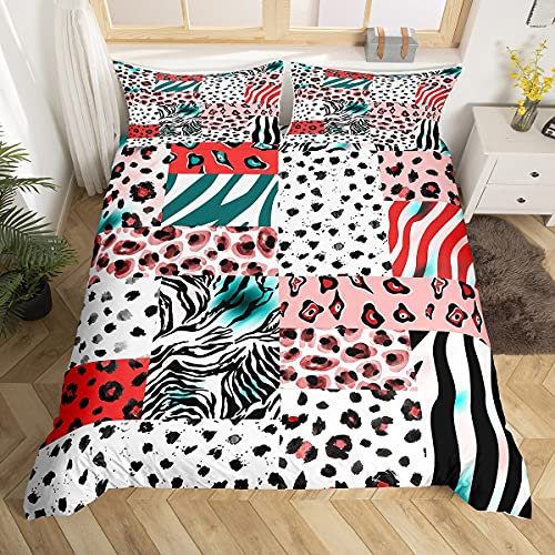 Girls Leopard Print Bedding Set for Kids Women Safari Bedding & Linen Colorful Zebra Giraffe Leopard Tiger Stripes Print Duvet Cover Africa Animal Bedding & Linen Single Size 2Pcs