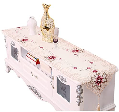 Aotiwe Tischband Herbst, Tischtuch Abwaschbar aus Polyester Stickerei Blume Beige Rosa 40x230CM für Abendessen Bauernhaus Dekor