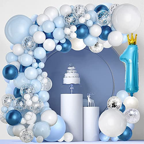 Anyingkai Geburtstagsdeko 1 Jahr Jungen, 125 Stück Luftballon 1. Geburtstag Blau, Blau Geburtstag Deko,1 Geburtstag Junge,1 Geburtstag Dekoration, 1Jahr Party Deko Luftballon