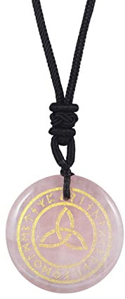 Lovionus89 Natural Rune Stones Engraved Elder Alphabet Healing Crystal Stone Pendant Necklace for Men and Women, Rose Quartz