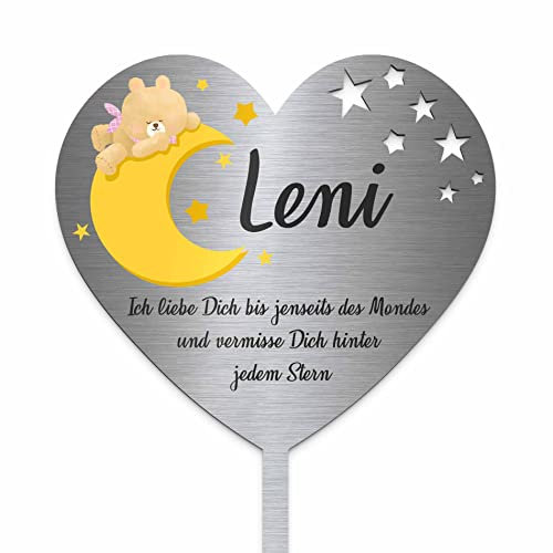Edelstahl Grabstecker - Blumenstecker | Personalisiertes Sternenkind Andenken - Sternenkinder Grabschmuck Herz wetterfest | persönliche Kindergrab Deko - Grabherzen mit Spruch (Personalisierbar)