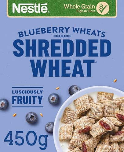 Nestlé Cereals - Shredded Wheat Breakfast Cereal - BitesizeBlueberry Wholegrain Biscuits, High Fibre, No Added Sugar - 450g