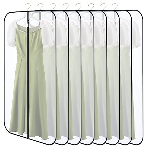 GoMaihe 8 PCS Custodia Porta Abiti, 60×140CM Copriabiti Antipolvere Trasparenti, PEVA Lavabile Buste per Abiti, Copertura Vestiti con Cerniera, Custodie Copri Abiti per Smoking, Giacca, Camicie, Nero