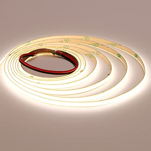 TOPAI 12V COB LED Streifen 5M Naturweiß, Schmal 5mm Breit LED Strip 4000K Selbstklebend 400LED/M CRI>90, Nicht Wasserdicht Flexibles Schneidbar für Innenbereich Heim Küche Deko DIY