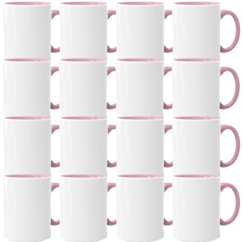 Acen Merchandise Lot de 252 tasses à sublimation sans impression en céramique de qualité supérieure - Gobelets à sublimation avec encre (252 pièces, intérieur et anse rose)