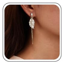 TseenYi Gold Leaf Earrings Studs Long Feather Leaves Earrings Boho Crystal Leafs Dangle Earrings Long Leaf Feather Drop Earrings Crystal Studs Jewelry for Women and Girls