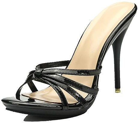 Hanfike Sexy Pantoletten Damen mit Absatz Offene Sommer Party Mules Sandaletten Schwarz EU 38.5