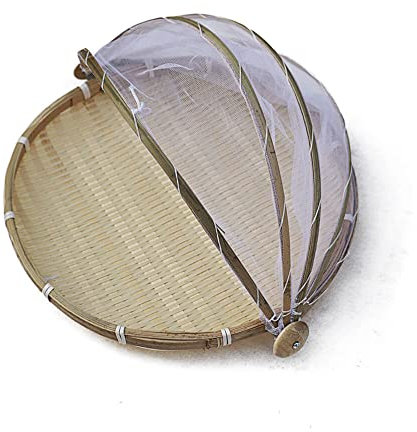 Panier De Tente Rond En Bambou Avec Couvercle Panier De Pique Nique Avec Gaze Bambou Tissé Panier Extérieur Bug Proof Cover Circular Pour Fruit Pain Végétal Avec Protection Couverture Filet,30cm