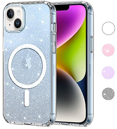 Yoedge Transparente Funda Glitter Magnética para iPhone 15 Plus 6,7, Compatible con MagSafe Brillante Cristal Carcasa Antigolpes con Círculo Magnético Incorporado, PC Cover Case pour iPhone 15 Plus