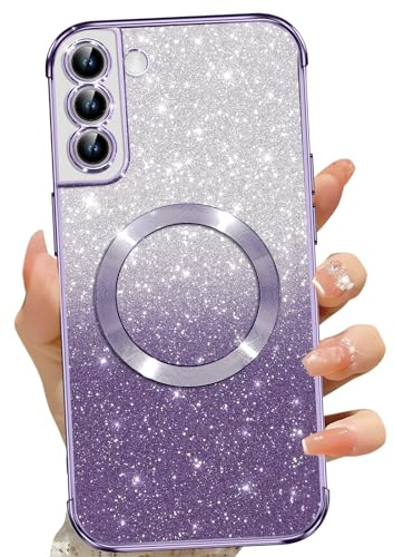 Phoona für Samsung Galaxy S21+ Hülle, Magnetisch Handyhülle Kompatibel mit MagSafe, Keine Vergilbung, Kratzfeste, Ganzkörperschutz Glitzer Hülle für Samsung S21 Plus 5G, Mit 2 Schutzfolie, Lila