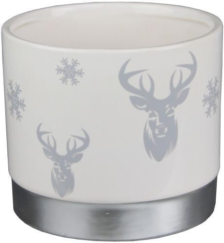 Ceramic Planter With Stag 13cm White With Silver Base Christmas Festive Decoration - Sweet Holder - Candle Holder - Indoor Plant Pot