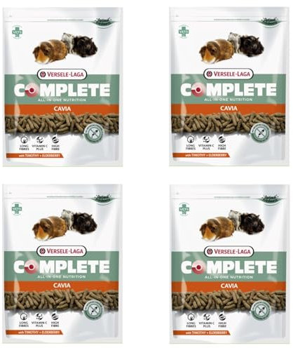 Versele Laga Versele-Laga Complete Cavia All-in-one- Nutrition | 4er Pack | 4 x 500 g | Pellets für Meerschweinchen | Enthält Timothy-Heu | Angereichert mit Holunderbeeren und Kräutern