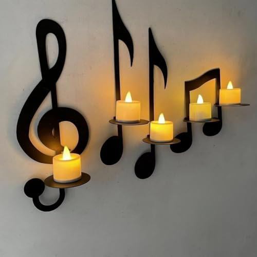 Kerzenhalter Wand Notenschlüssel, 4er-Set Dekorativer Kerzenleuchter Deko Vintage, Kerzenhalter Satz Schwarz Metall Kerzenständer, Adventskranz Kerzenhalter für Weihnachten Hochzeit Wohnzimmer