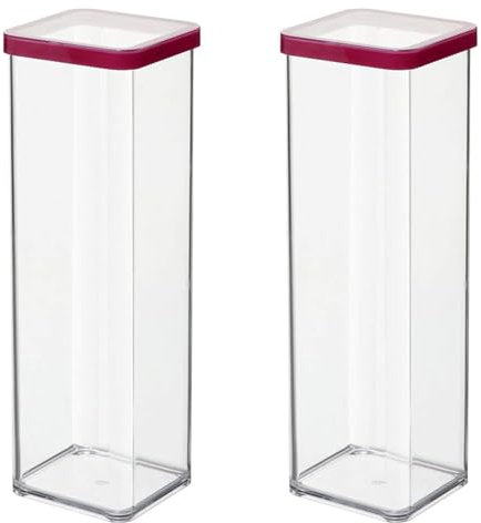 Rotho Loft quadratische Vorratsdose 2l mit Deckel und Dichtung, Kunststoff (SAN) BPA-frei, transparent/rot, 2l (10.0 x 10.0 x 28.5 cm) (Packung mit 2)