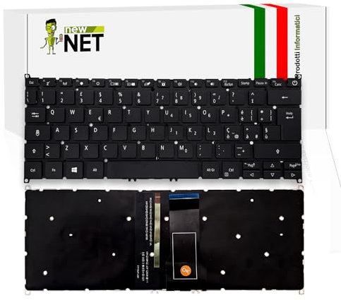 new net - Tastiera Compatibile con Notebook Acer Swift 3 SF314-54G-80TF, SF314-54G-813E, SF314-54G-819S, SF314-54G-815P [Senza Frame - Colore Tasti Nero - Retroilluminata - Italiana]