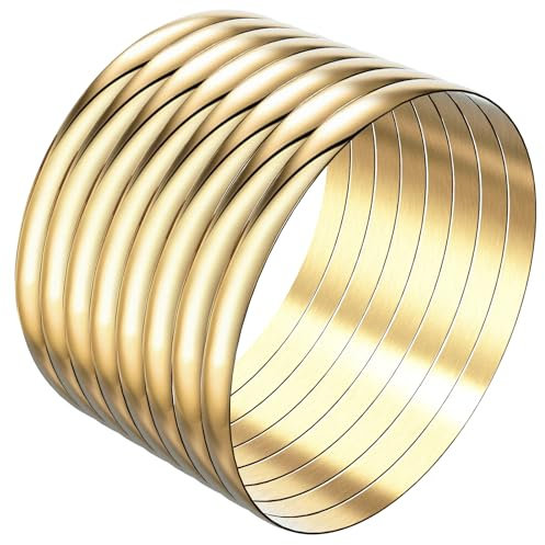Linkidea Armreif-Set in Übergröße für Damen, Set mit 8 extra großen runden Armreifen aus Edelstahl (Gold, XX-Große)