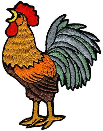 Hahn Gockel Vogel Bauernhof Aufnäher zum aufbügeln oder aufnähen Bügelbild Aufbügler für Kleidung gestickter Bügelpatch Applikation Patch Größe 7 x 9 cm