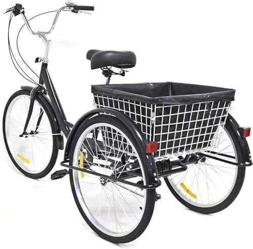VonVVer 24 Inch Tricycle for Adult 8 Speed - Height Adjustable Cargo Trike with Basket and Black Bag for Women & Men (Black)