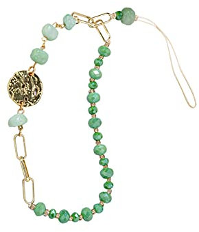JAWSEU Correa de mano, cuentas de cadena de cristal, correa para teléfono móvil, correa de muñeca con cuentas, correa de teléfono antipérdida, bonito colgante para niñas, color verde, tela