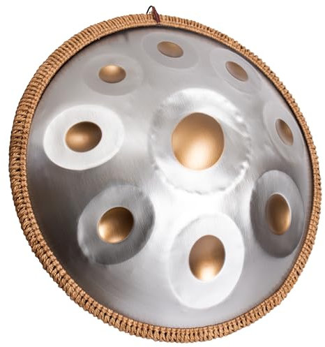 LOMUTY Handpan Anfänger, Stahltrommel 9 Töne 18 Zoll, Hand Pan in G-Dur, Hand Drum mit Drumtasche und Handpan-Halter, Steel Drum als Geschenk für Sound Healing, Meditation, Silber
