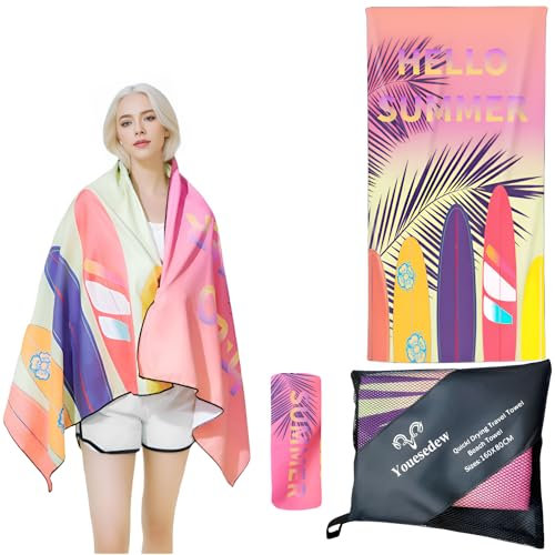 Youesedew Strandtuch groß, strandhandtuch XXL 160x80cm, Microfaser Badetuch groß, Mikrofaser Strandtuch, Reisehandtuch, Schnell trocknend, Sandfrei und Ultraleicht.