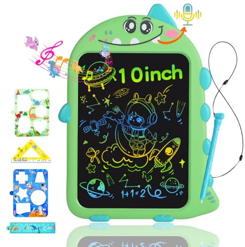 10 Zoll Dino Maltafel mit Sprachaufnahme & Soundfunktion | Interaktive Buntes LCD Zaubertafel für Kinder 2-7 Jahre,Lernspielzeug & Reisegeschenk zu Weihnachten/Geburtstag