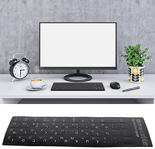 Hebrew Keyboard Sticker, Waterproof Black Background, PVC Material, Keyboard Hebrew Sticker, for Laptop PC Computer