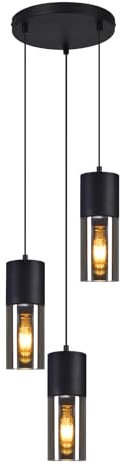 Lichtmaler Pendelleuchte 3 Flammig Hängeleuchte Glas - LED Hängelampe Rund Schwarz Esstischlampen E27 Metall Lampenschirm Leuchte für Esstisch Esszimmer Treppe Schlafzimmer