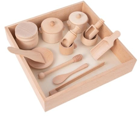 Luwecf 14 Stück Montessori Werkzeugkoffer Holz Spielzeug | Busy Board mit Holzkiste Schaufeln Zangen - Sensorik Lernspiele Set für Feinmotorik, Rollenspiel, Geschenke für ab 3 Jahre