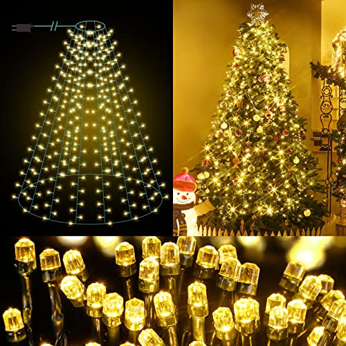 ELKTRY 400 LED Weihnachtsbaum Lichterkette, Christbaumbeleuchtung mit Ring 2M x 10 Girlanden, Warmweiß IP44 Wasserdicht 8 Modi Weihnachtsbeleuchtung Innen Außen für 150cm 180cm 240cm Baum, Tannenbaum