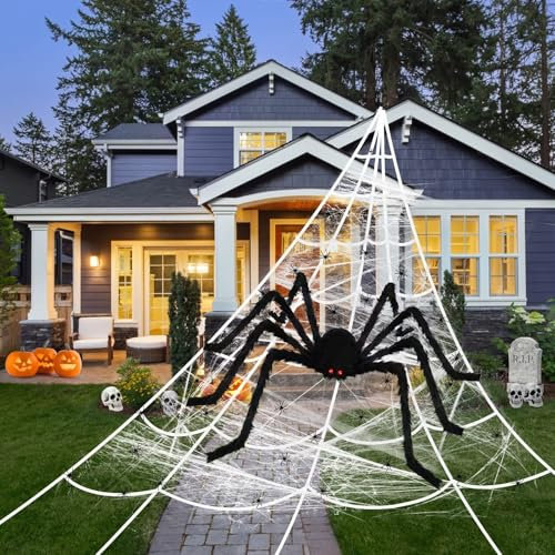 ANTROBIN Spinnennetz Halloween Deko Riesen Outdoor Garten Gruselig Set EnthäLt 7m Spinnennetz +1.2m GroßE Spinne +40 Kleine Spinnen +40g Spinnenweben Halloween Dekoration Party