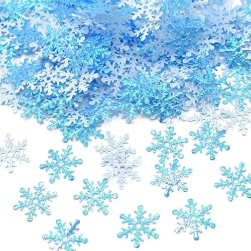 600 Stück Schneeflocken Deko, Winter Deko, Deko Weihnachten, für Weihnachten, Winter, gefroren, Hochzeit, Geburtstag, Urlaub, Partydekoration, Zubehör Christbaumschmuck (Blau, Weiß)