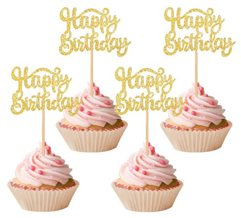 36 Stück Gold Glitzer Tortendeko Happy Birthday Cupcake Topper Geburtstag Torten Deko Muffin Deko Happy Birthday Cake Topper für Party Cupcake Kuchen