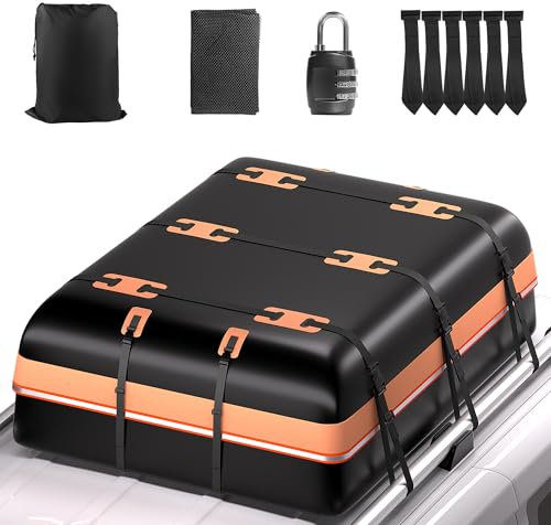 Outzert Auto Dachbox 21 Cubic Feet Faltbare wasserdichte 1680D mit 8 Verstärkte Riemen 6 Türhaken für Reise und Gepäck Transport für alle Fahrzeuge mit/ohne Gepäckträger