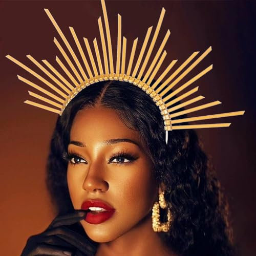 Zoestar Mary Halo Krone Stirnband Gold Spiked Göttin Kopfschmuck Sonnenbrand Braut Stirnbänder Festival Kostüm Haarschmuck für Frauen
