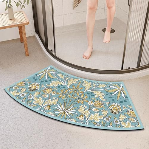 Arc-Shaped Shower Mat, Diatomaceous Earth Non-Slip Bath Mat, Super Absorbent Curved Mat for Outside Shower, Quadrant & Circular Showers (A, 40CMx75CM(16x30IN))