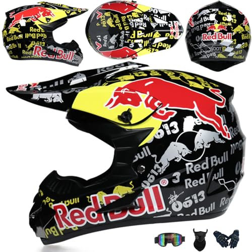 Casco Moto Per Ragazzi Casco Motocross Bambini Caschi Cross Per Adulti Uomo Casco Moto ATV Casco Integrale Enduro MTB Certificato DOT/ECE Con Occhiali Maschera Guanti Casco Da Discesa,Black/D-M