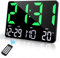 Lafocuse 12 LED Horloge Murale Numérique de Bureau, Grande Horloge Digitale avec Télécommande, Température, Date, Alarmes, Snooze, Luminosité Réglable Pendule Murale pour Salon Chambre Bureau, Vert