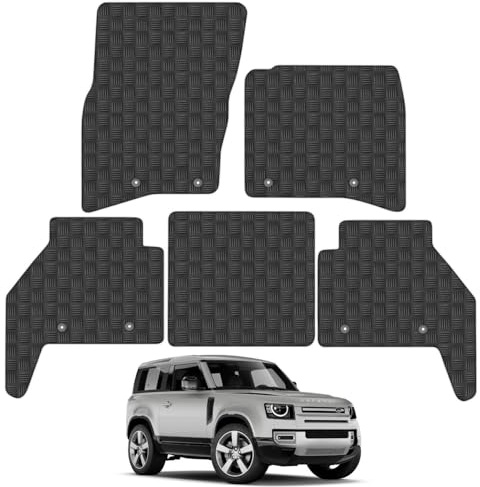 Land Rover Defender 90 (2020+) Heavy Duty Thick Rubber Car Mats Accessories Tailored Fit Front Rear Set Compatible Accessory Waterproof Durable Non-Slip 5mm Full Coverage Protection with Clips