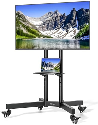 ECOTINY Carrito de TV móvil para pantallas de 32 a 85 pulgadas de hasta 154 libras, LCD LED OLED 4K, paneles planos y curvos, soporte rodante con estante para portátil y DVD, ruedas de bloqueo, VESA