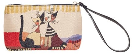Signare Rosina Wachtmeister, Gobelin-Katzen-Design, dekorative Clutch aus Segeltuch mit Lederriemen (Resina Cat Cappia, WRIS-RWC-COPPIA)