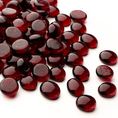 Meschett 50 Stück Mini-Glas-Edelsteine, Dunkelrot Mancala-Steine Marmorperlen mit flachem Boden für dekoratives Kunsthandwerk zu Hause Vasenfüller (1,3 cm ~ 1.8CM)