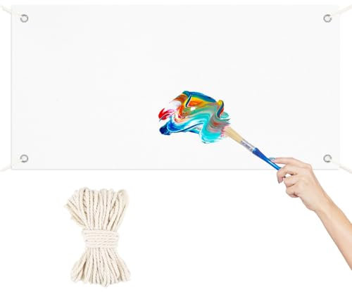 1 Set Leeres Banner Selbst Gestalten 200×100cm mit Ösen Fahne Weiß mit 8m Hängendem Seil Weißes Laken zum Bemalen für DIY Painting Abi Plakat Geburtstagsbanner Jugendweihe Banner Partyfeiern Outdoor